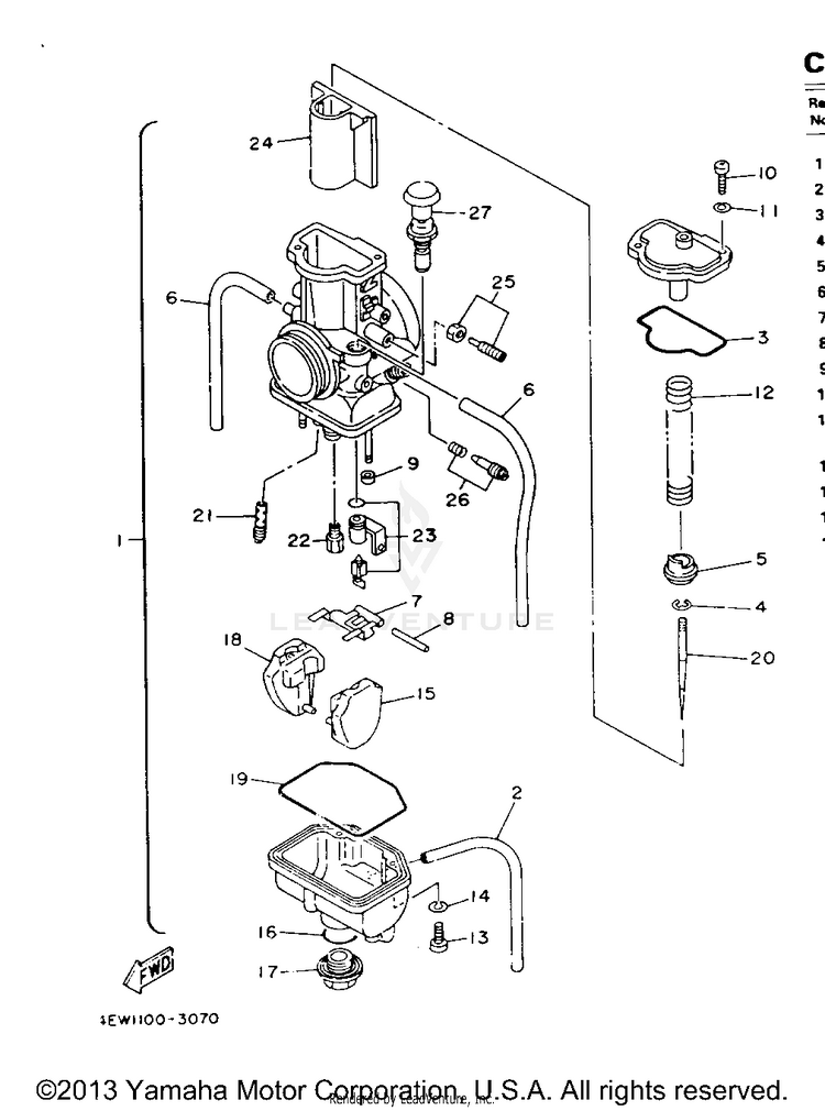 Carburetor YZ250E - 1993 Schematic