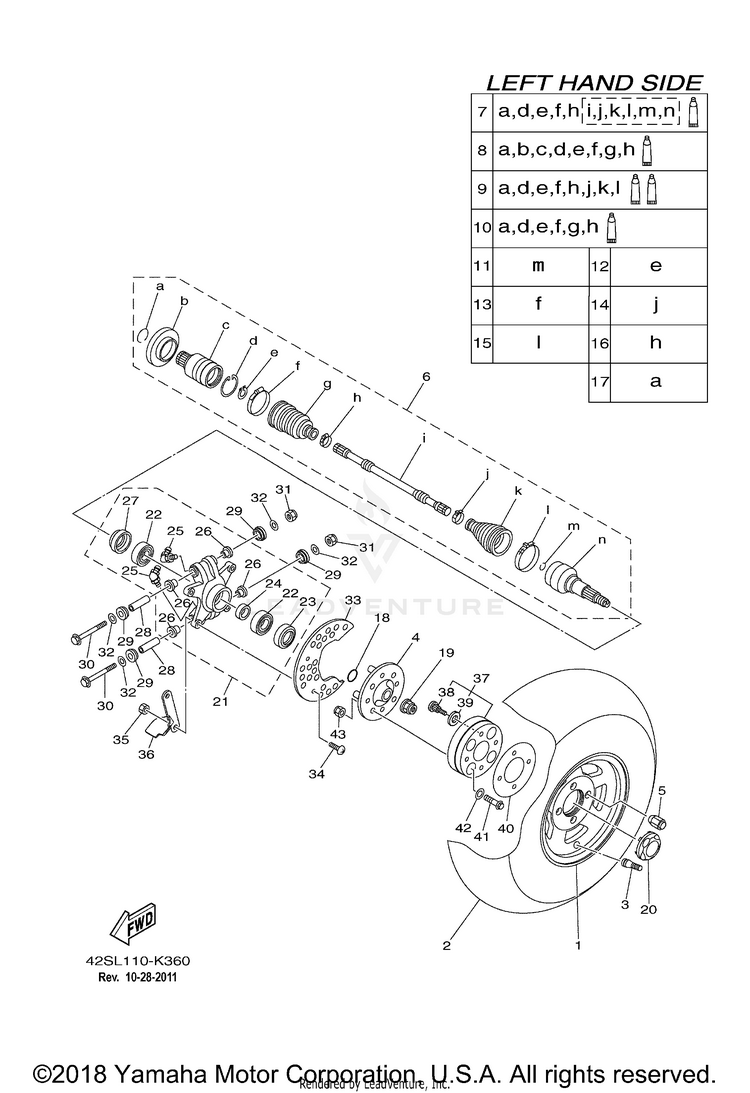 Rear Wheel RHINO 700 SPORT EDIT - YXR7FSPB - 2012 Schematic
