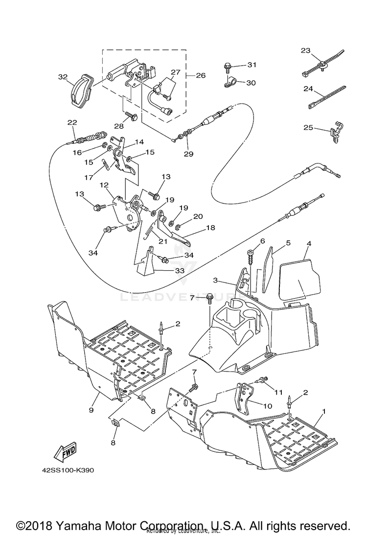 Stand Footrest RHINO 700 - YXR7FBGR - 2012 Schematic