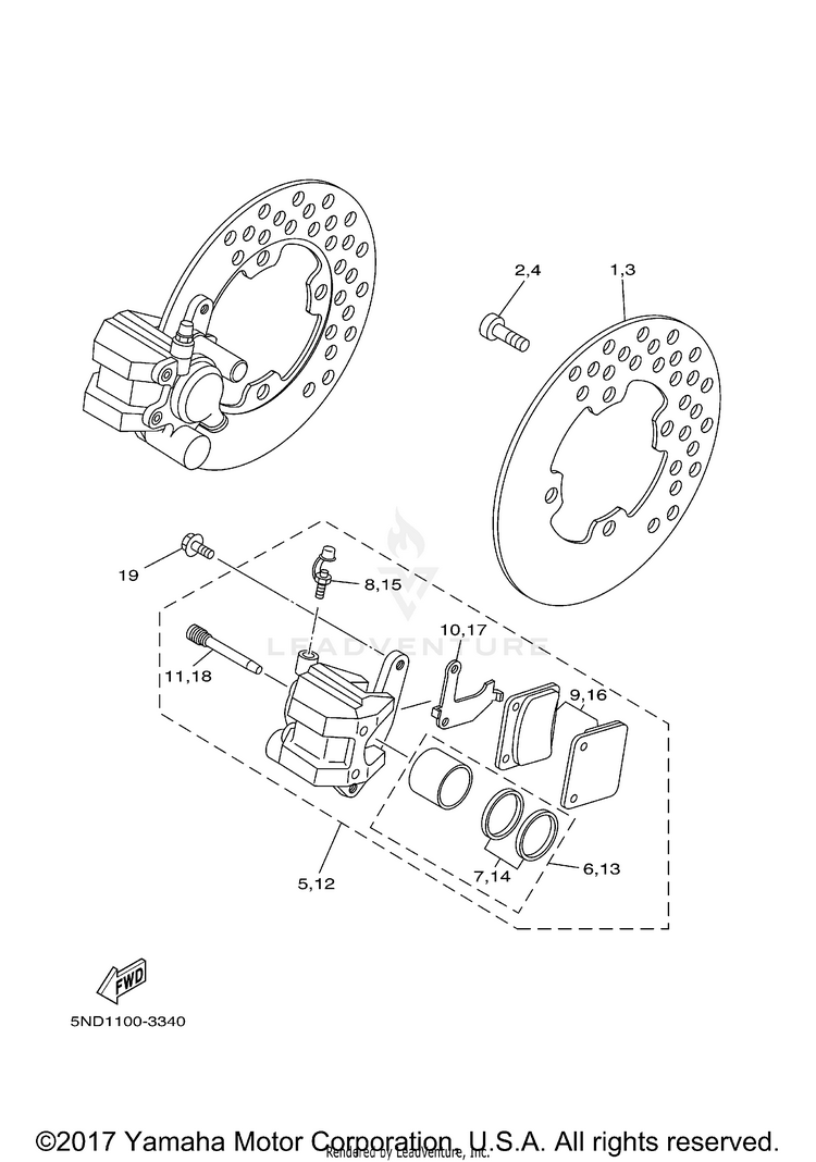 Front Brake Caliper GRIZZLY 450 4WD - YFM45FGYB - 2009 Schematic