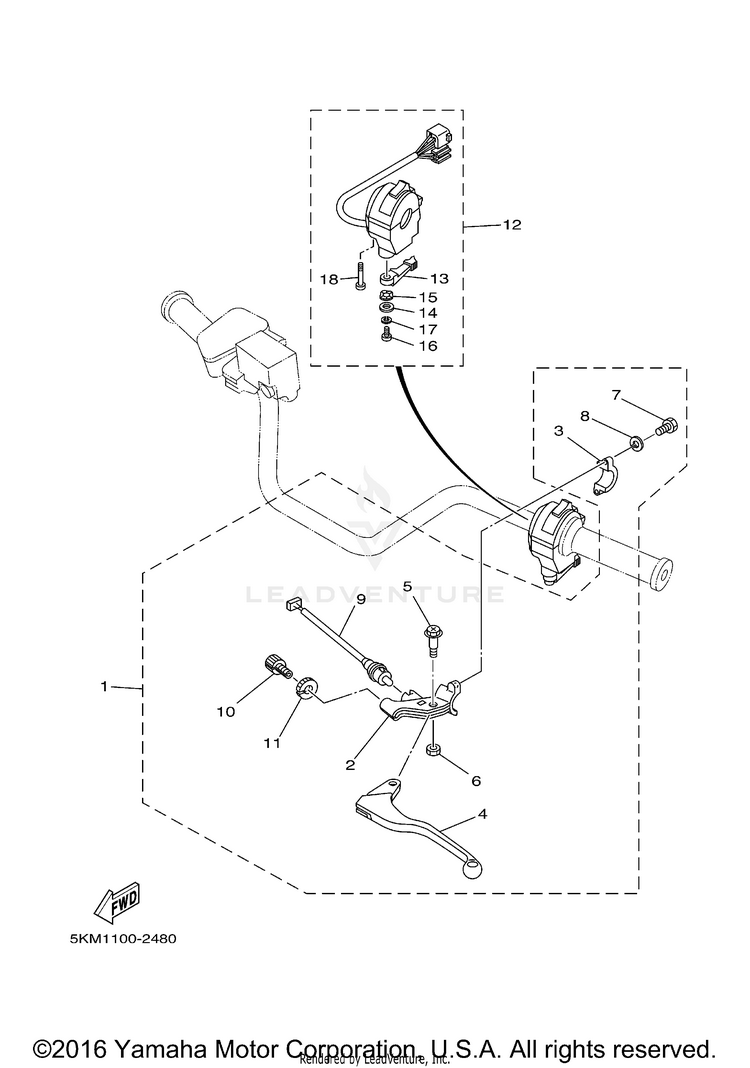 Handle Switch  Lever GRIZZLY 660 WETLANDS HUNTER EDITION - YFM660FHR - 2003 Schematic