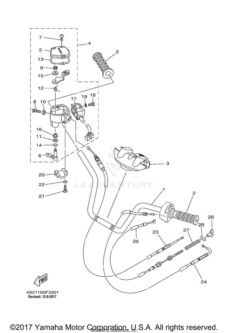 Steering Handle & Cable GRIZZLY 350 IRS 4WD - YFM35FGIZG - 2010 Schematic