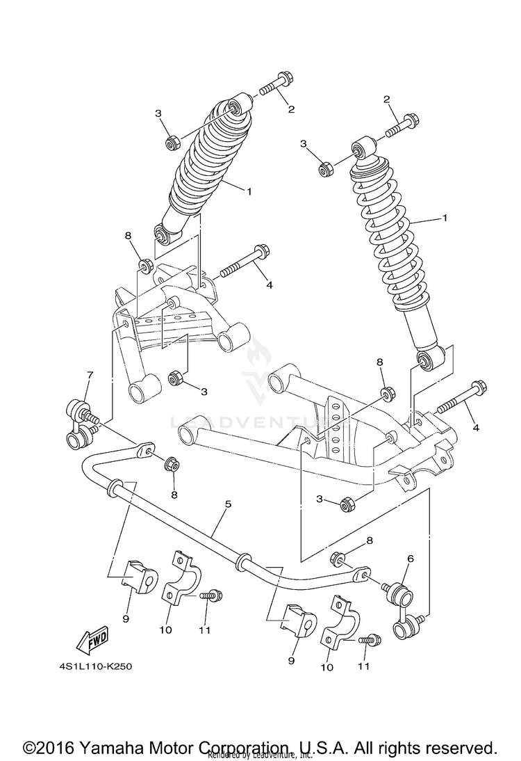 Rear Suspension GRIZZLY 450 4WD - YFM45FGBGR - 2012 Schematic