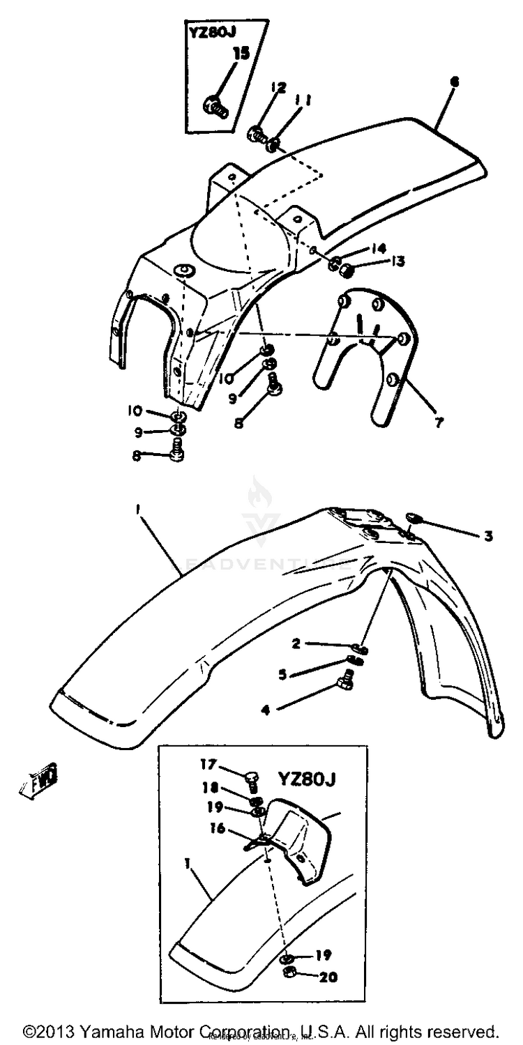 Front Fender Rear Fendr Yz80h J Schematic