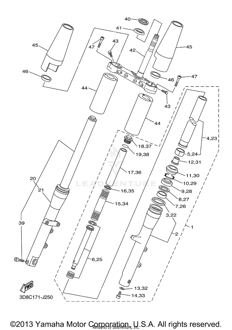 Front Fork V STAR 1300 TOURER - XVS13CTZCB - 2010 Schematic
