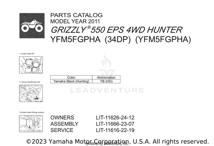 1 Title Page GRIZZLY 550 EPS 4WD HUNTER - YFM5FGPHA - 2011 Schematic