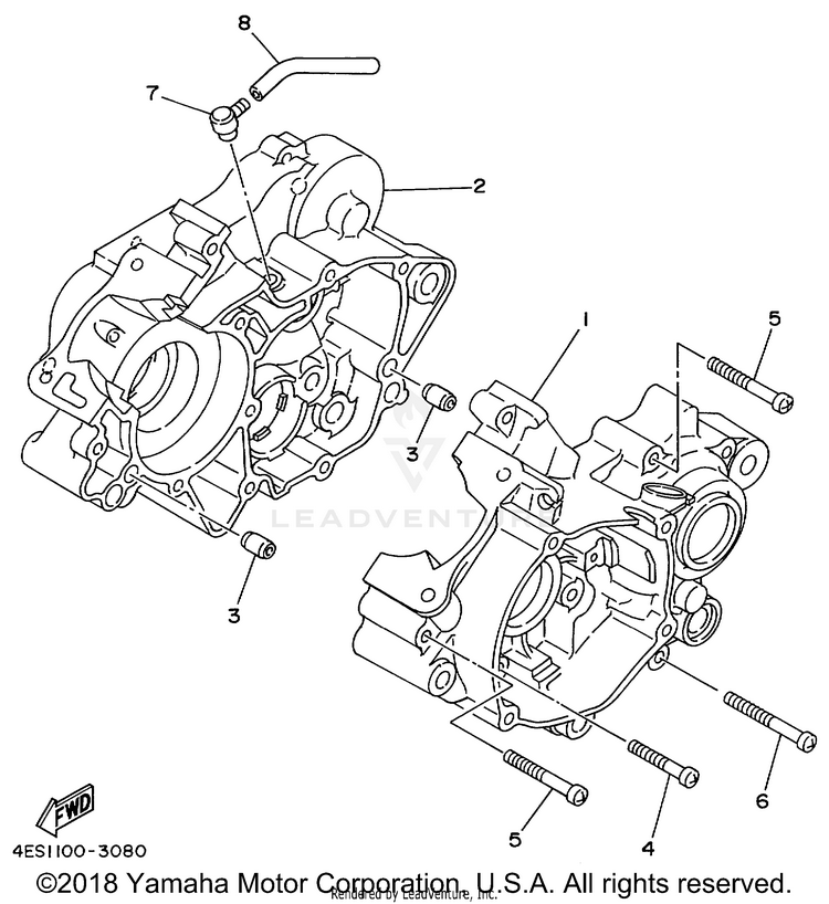 Crankcase YZ80 - YZ80L1 - 1999 Schematic