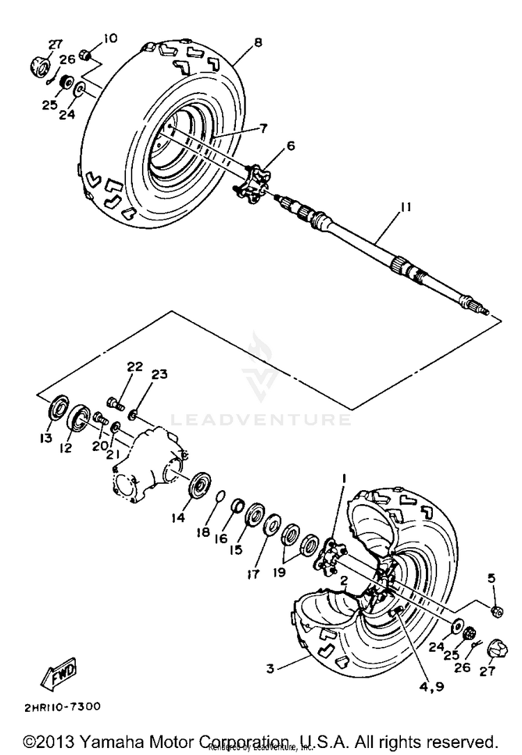 Rear Wheel BIG BEAR 4WD - YFM350FWB - 1991 Schematic