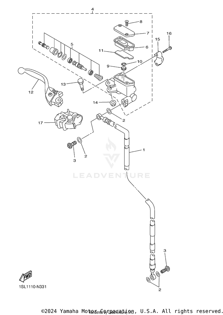 Front Master Cylinder YZ450F - YZ450FEL - 2014 Schematic