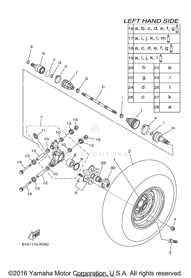 Rear Wheel KODIAK 700 4WD - YFM70KDXGG - 2016 Schematic