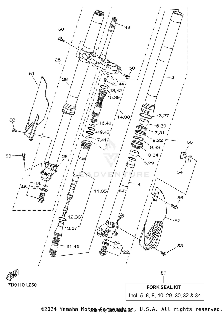 Front Fork YZ250FB - YZ250FBL - 2012 Schematic