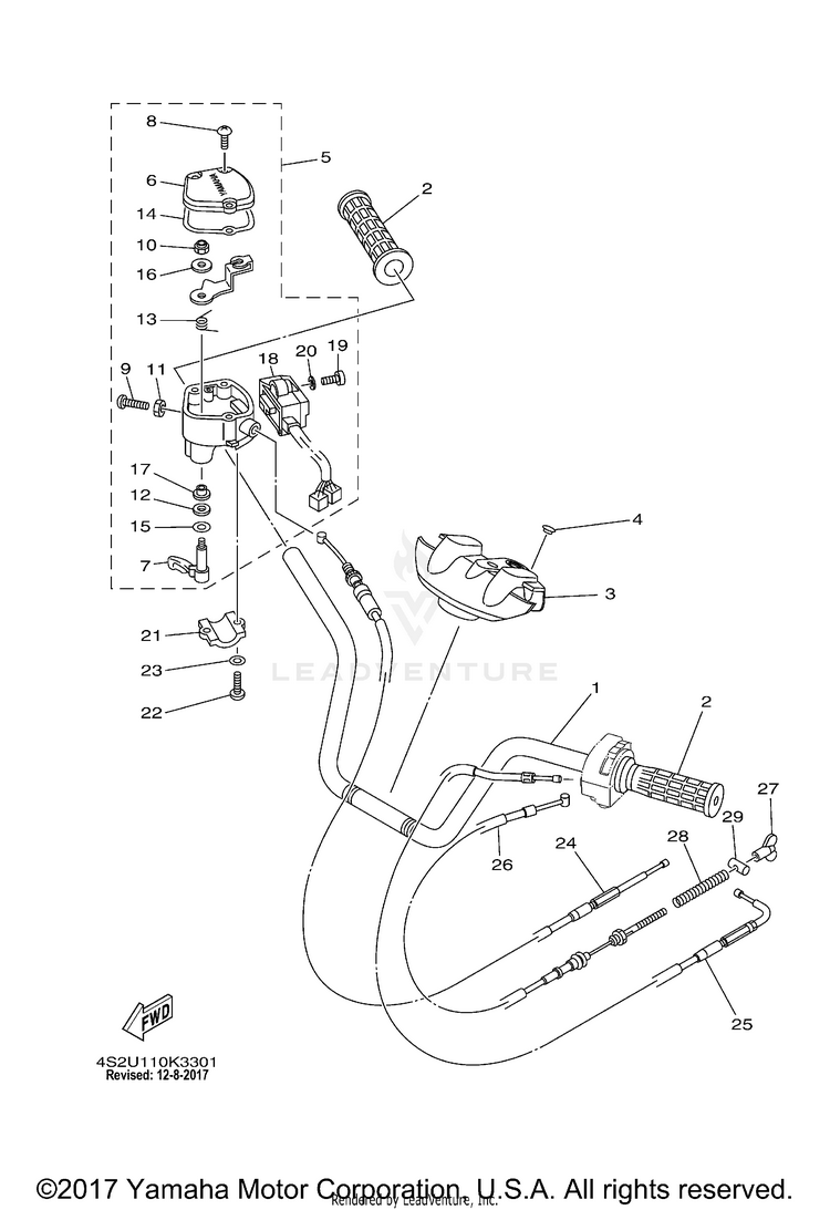 Steering Handle Cable GRIZZLY 350 1RS 4WD HUNTER - YFM35FGIHA - 2011 Schematic