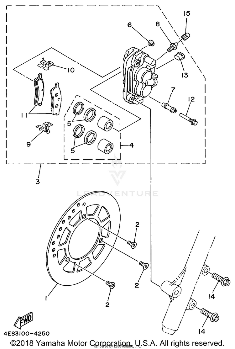 Front Brake Caliper YZ80 - YZ80L1 - 1999 Schematic