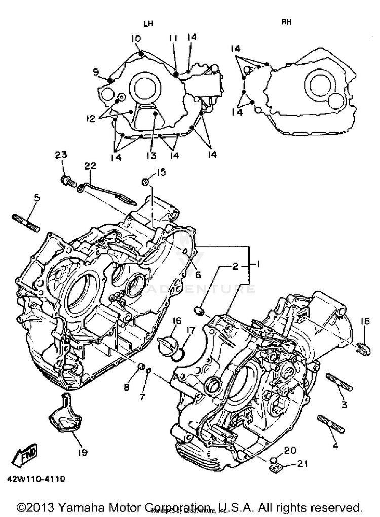 Crankcase VIRAGO 700 - XV700SSC - 1986 Schematic
