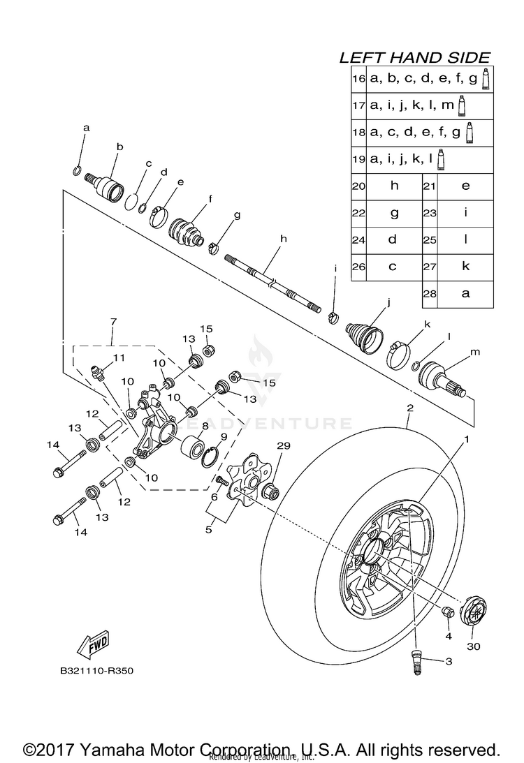 Rear Wheel KODIAK 700 EPS 4WD SE - YFM70KPSJB - 2018 Schematic