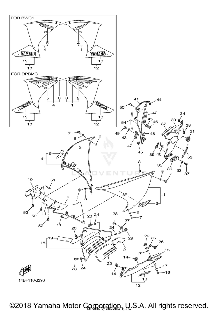 Cowling 2 YZFR1 - YZFR1ZCB - 2010 Schematic