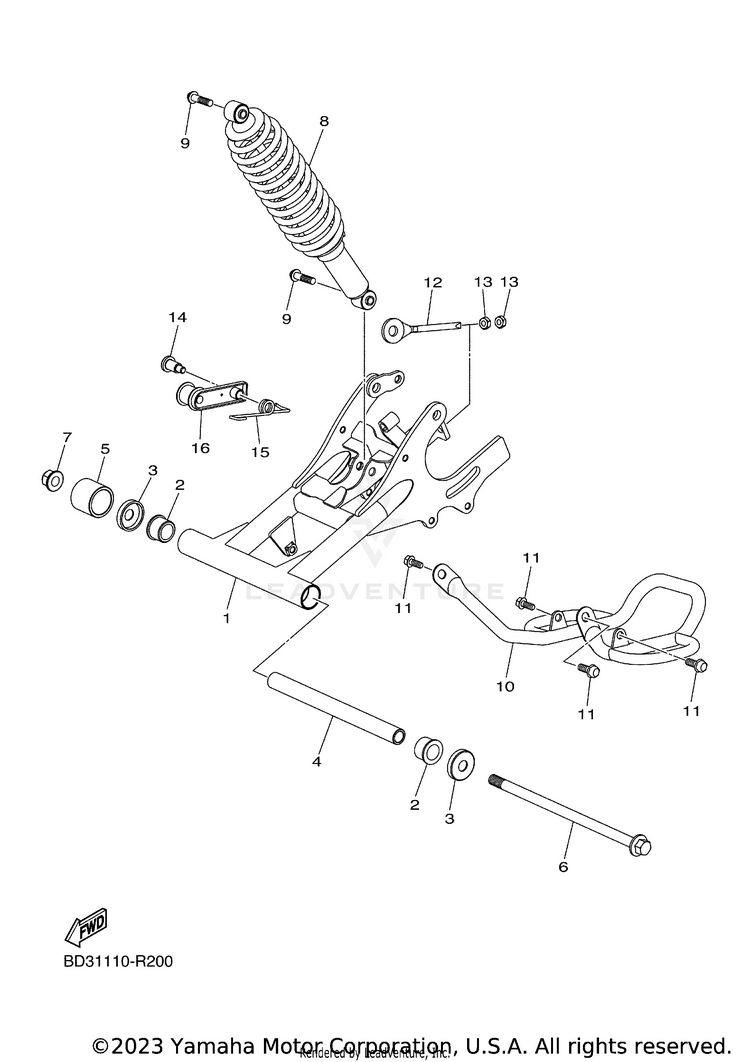 Rear Arm RAPTOR 110 - YFM01RYXRG - 2024 Schematic