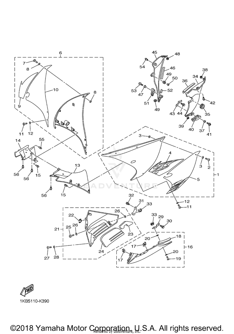 Cowling 2 YZFR1 - YZFR1ACR - 2011 Schematic