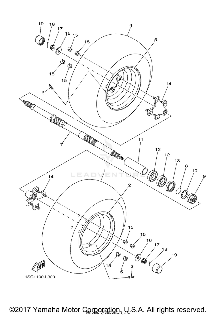 Rear Wheel GRIZZLY 300 - YFM30GBGR - 2012 Schematic
