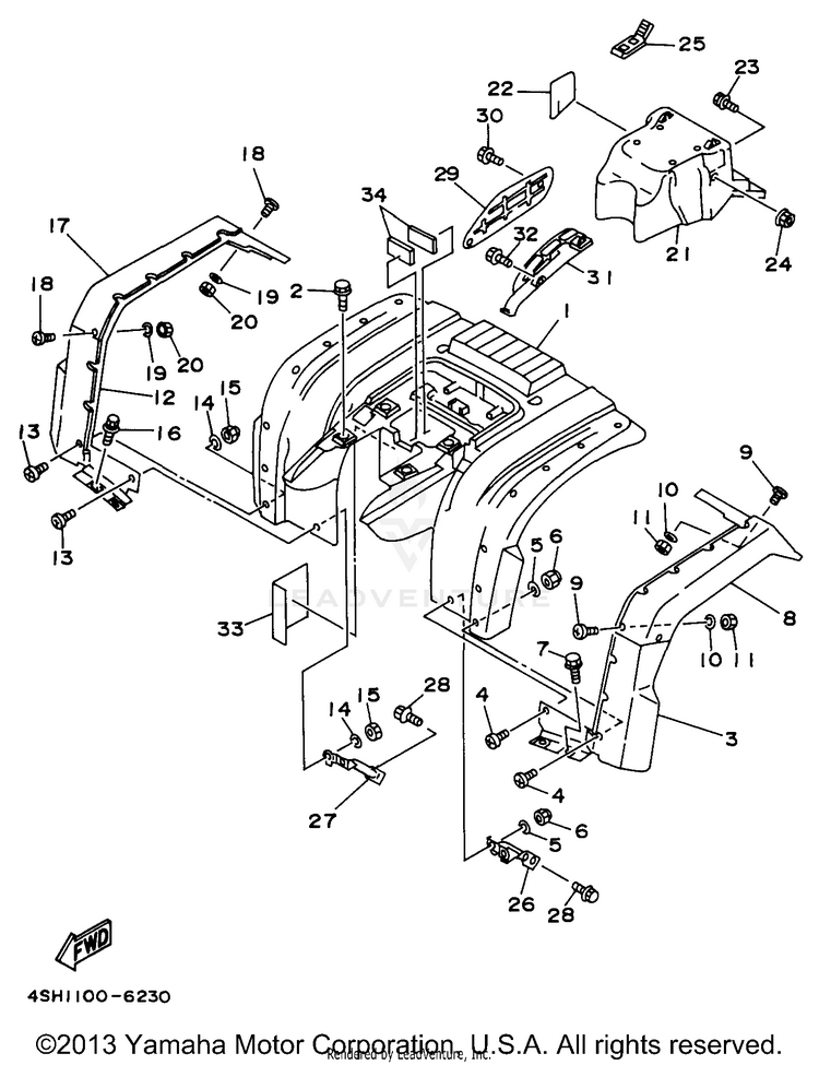 Rear Fender KODIAK 4WD - YFM400FWH - 1996 Schematic