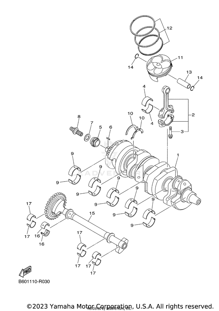 Crankshaft Piston YZFR1S - YZFR1SGCGY - 2016 Schematic