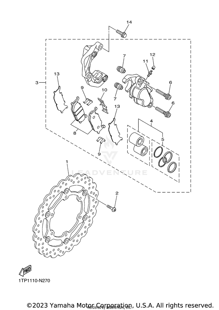 Front Brake Caliper BOLT R SPEC CA - XVS95CFCB - 2015 Schematic
