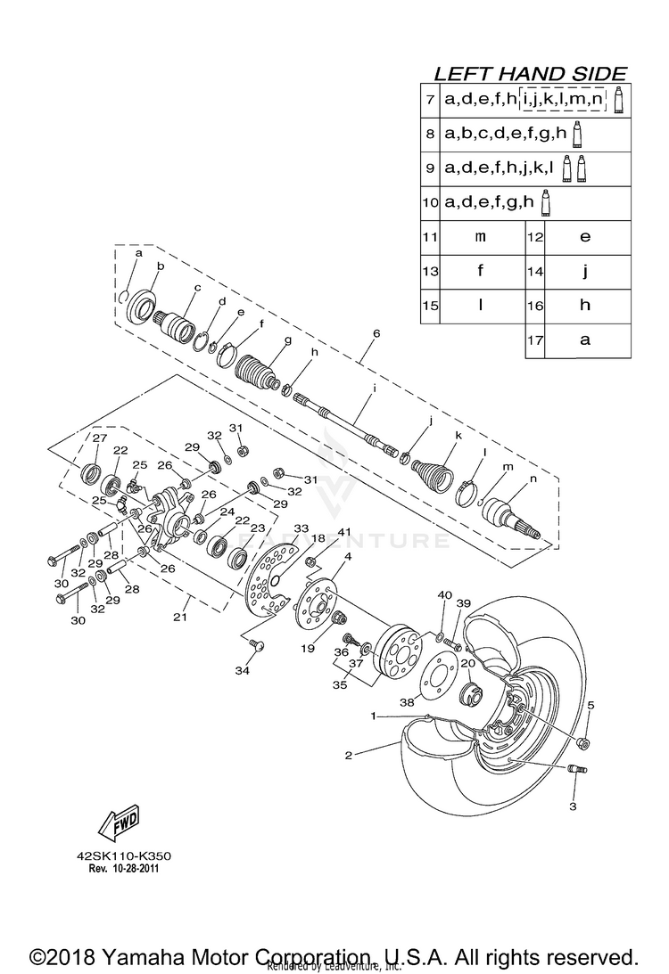 Rear Wheel RHINO 700 - YXR7FBGR - 2012 Schematic