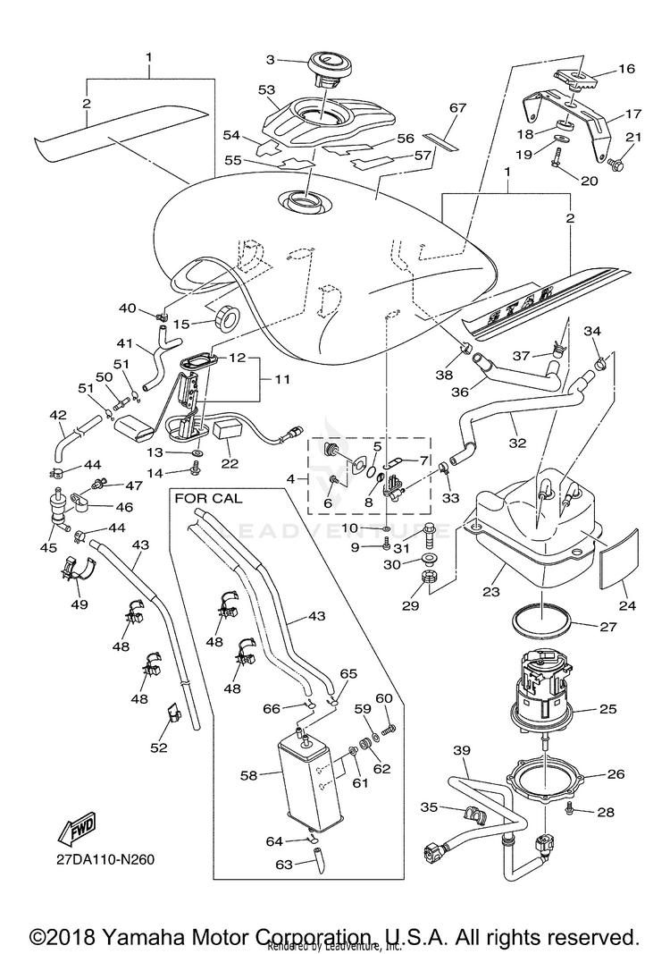 Fuel Tank STRYKER - XVS13CECL - 2014 Schematic