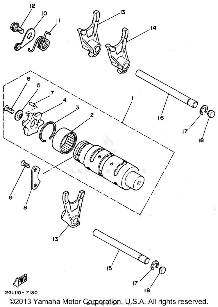 Shift Cam - Shift Fork BANSHEE - YFZ350G - 1995 Schematic