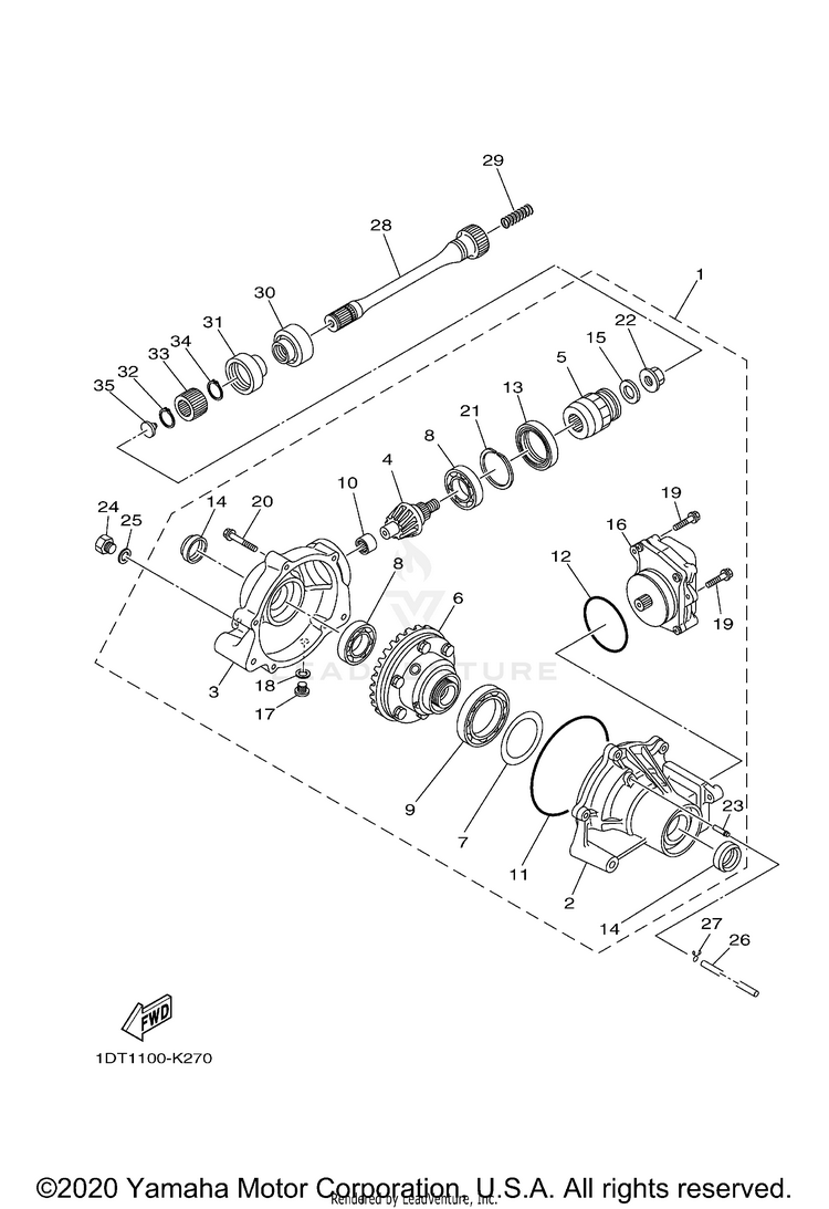 Front Differential GRIZZLY EPS - YFM70GPALG - 2020 Schematic
