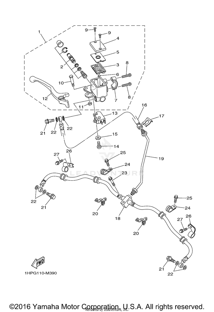 Front Master Cylinder GRIZZLY 550 4WD - YFM5FGDGR - 2013 Schematic