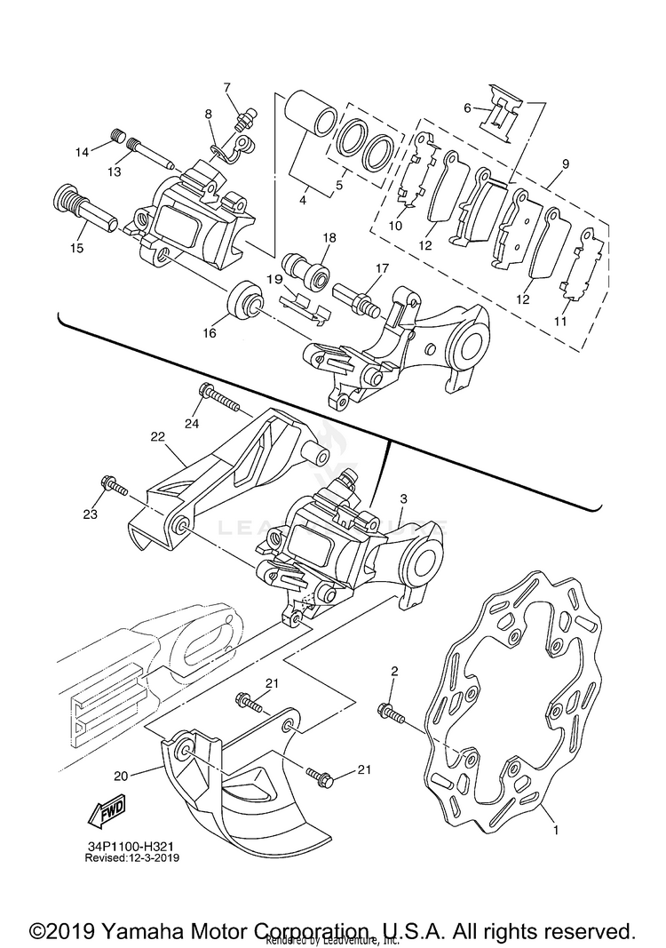 Rear Brake Caliper YZ250F - YZ250FAB - 2011 Schematic