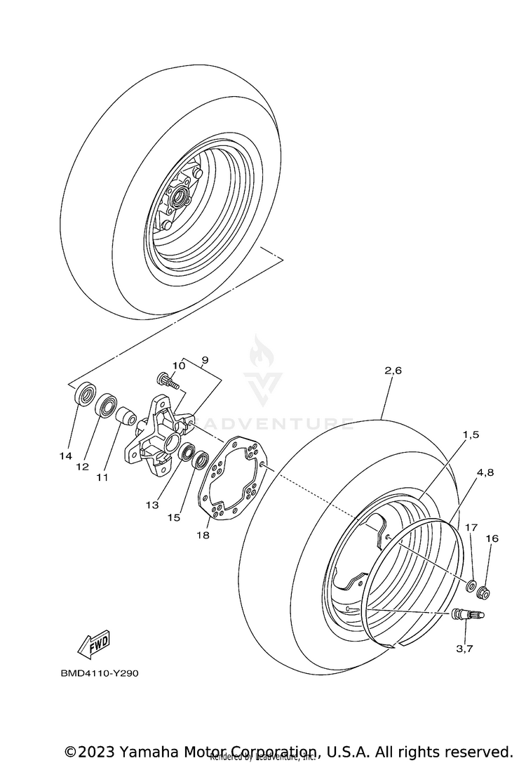 Front Wheel RAPTOR 700R SE CAL - YFM70RCCRD - 2024 Schematic