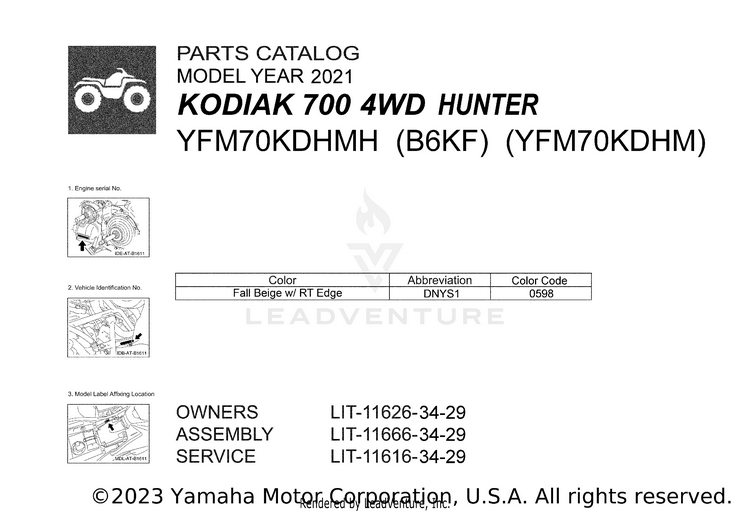 1 Title Page KODIAK 700 4WD HUNTE - YFM70KDHMH - 2021 Schematic