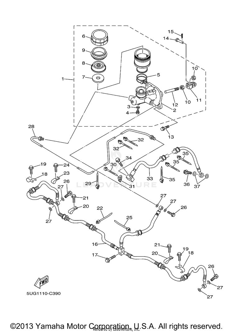 Rear Master Cylinder RHINO 660 (Pastel Deep Green) - YXR66FAS - 2004 Schematic
