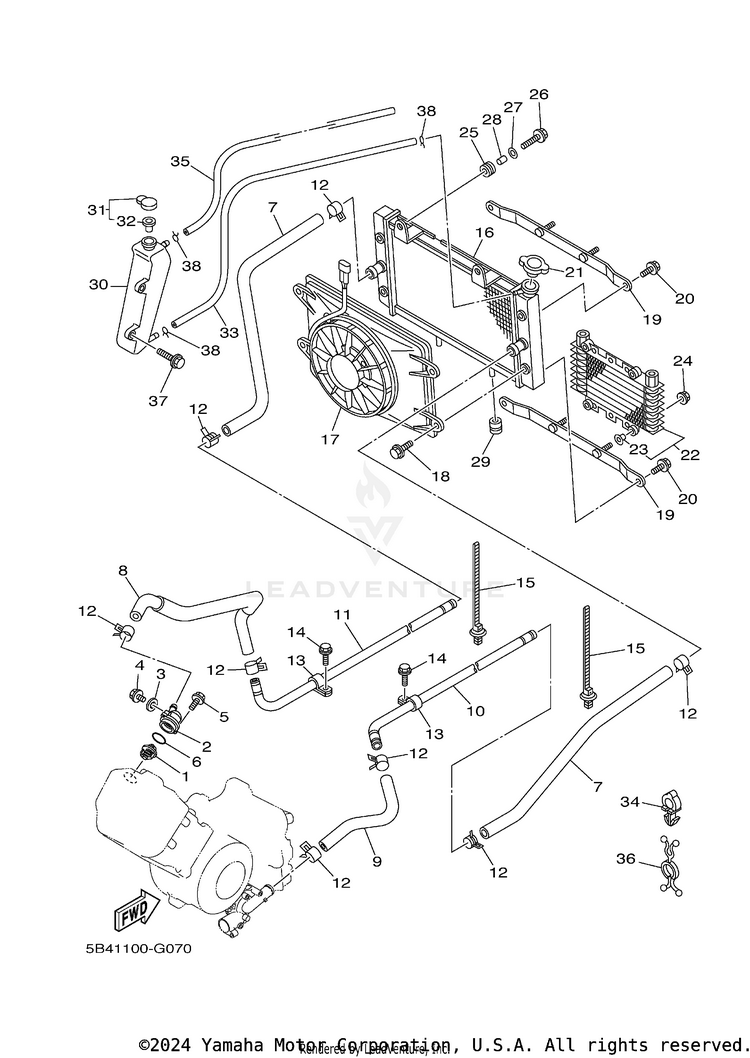 Radiator Hose RHINO 700 FI SPORT E - YXR7FSP2Y - 2009 Schematic
