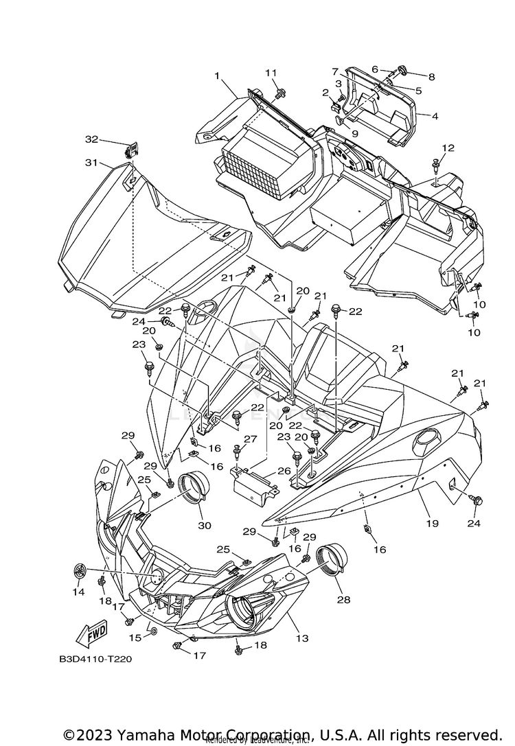 Front Fender WOLVERINE R-SPEC HUN - YXE70WPHJH - 2018 Schematic