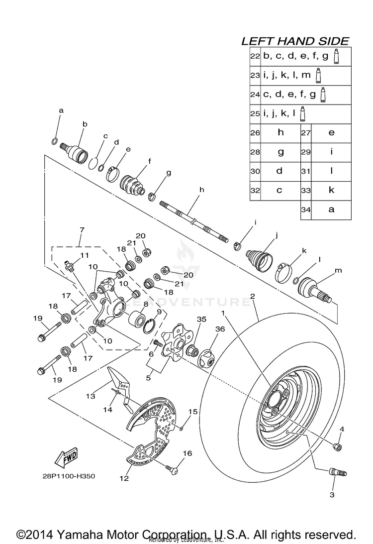 Rear Wheel GRIZZLY 700 FI 4WD - YFM7FGZB - 2010 Schematic