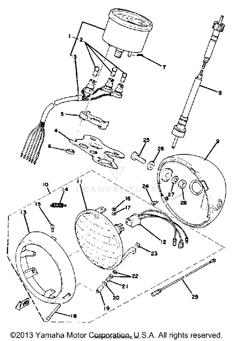Head Lamp - Speedometer GT80C - 1976 Schematic