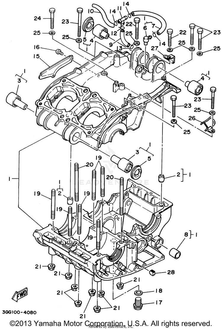 Crankcase BANSHEE - YFZ350F - 1994 Schematic
