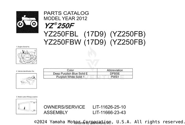 1 Title Page YZ250FB - YZ250FBL - 2012 Schematic