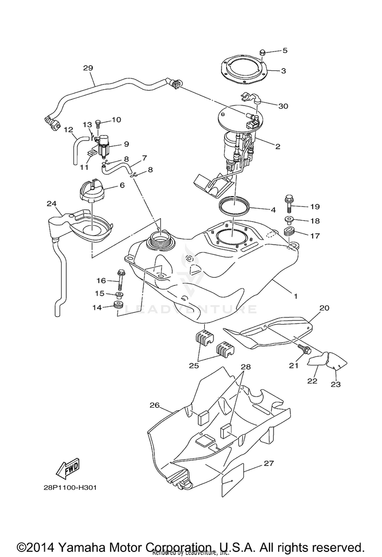 Fuel Tank GRIZZLY 700 EPS 4WD - YFM700PFG - 2015 Schematic
