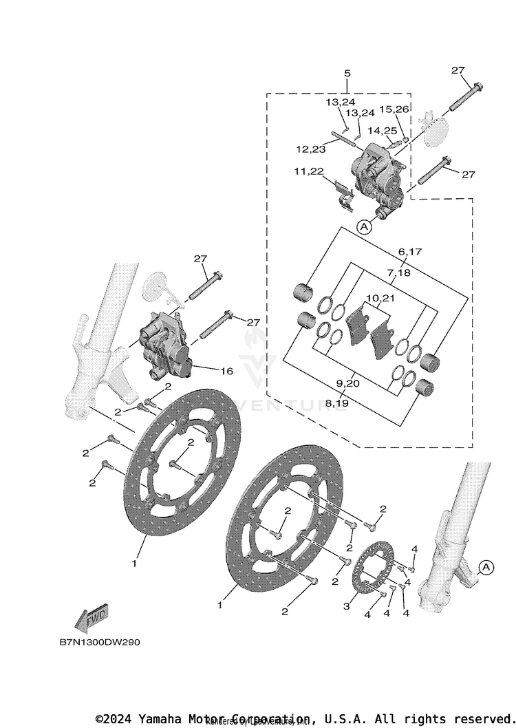 Front Brake Caliper TRACER 9 GT - MTT9GTNCR - 2022 Schematic