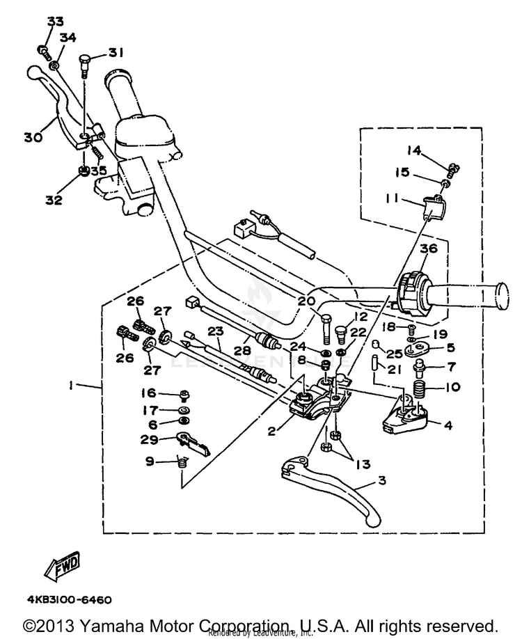 Handle Switch Lever WOLVERINE 4WD - YFM350FXH_ - 1996 Schematic