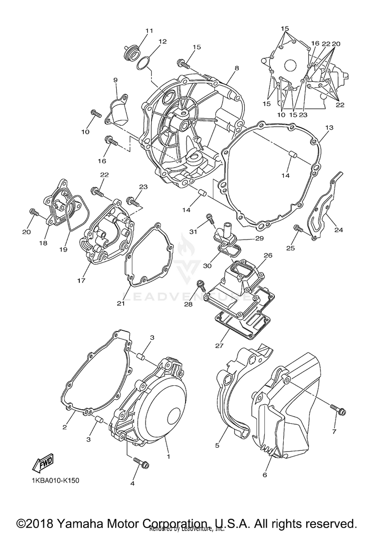 Crankcase Cover 1 YZFR1 - YZFR1BCB - 2012 Schematic