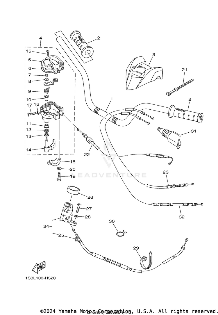 Steering Handle Cable RAPTOR 700 SPECIAL EDITION - YFM70RSEY - 2009 Schematic
