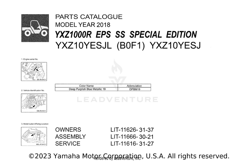 1 Title Page YXZ1000R EPS SS SE - YXZ10YESJL - 2018 Schematic