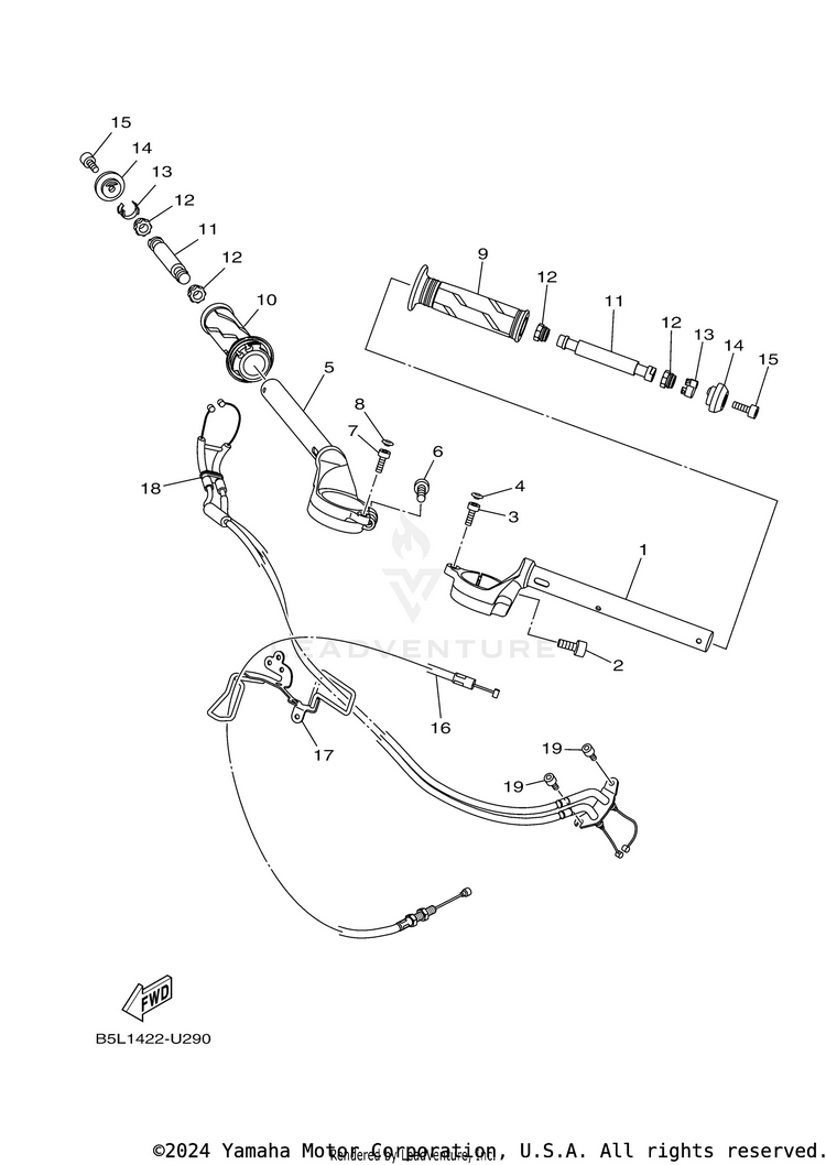 Steering Handle & Cable YZFR3 - YZFR3LL - 2020 Schematic