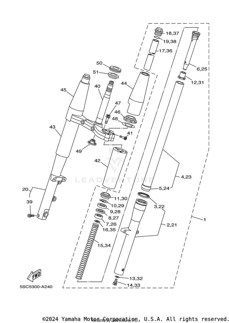 Front Fork V STAR 650 SILVERADO - XVS65ATYCB - 2009 Schematic