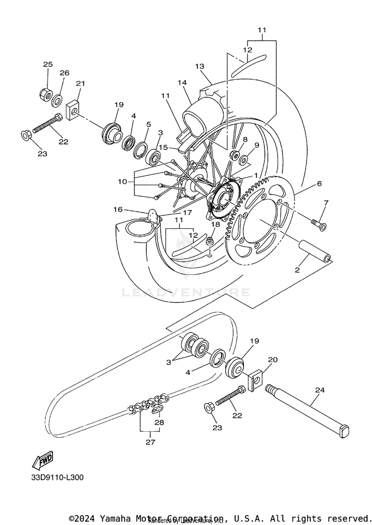 Rear Wheel YZ250FB - YZ250FBL - 2012 Schematic